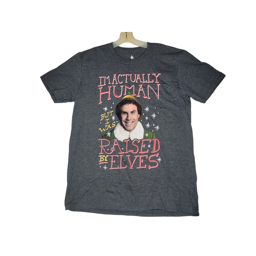 Elf "I'm Actually Human‎ But I Was Raised by Elves" Men's Gray Large T-Shirt New